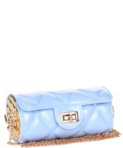 Diamond Quilted Cylinder Jelly Crossbody Bag 7163 LIGHT BLUE